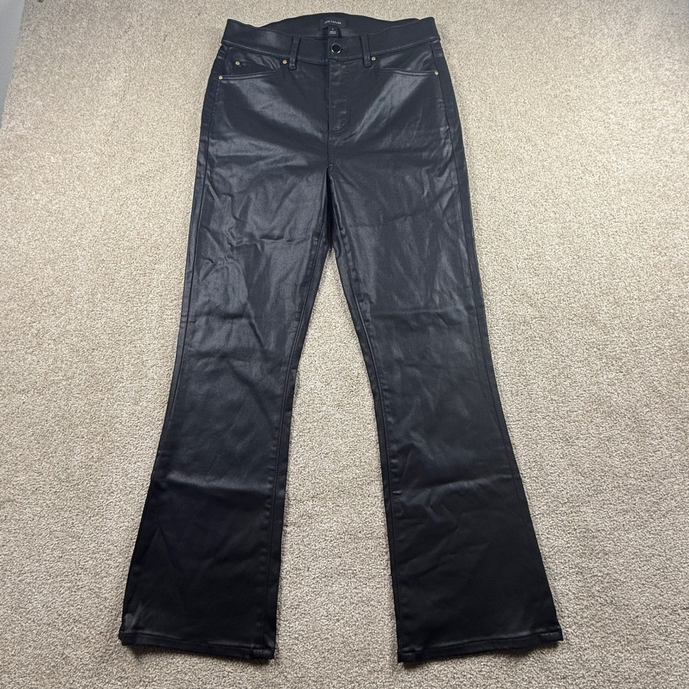 Ann Taylor The Boot Crop Black Coated Pants Womens 8 High Rise Faux Leather Look